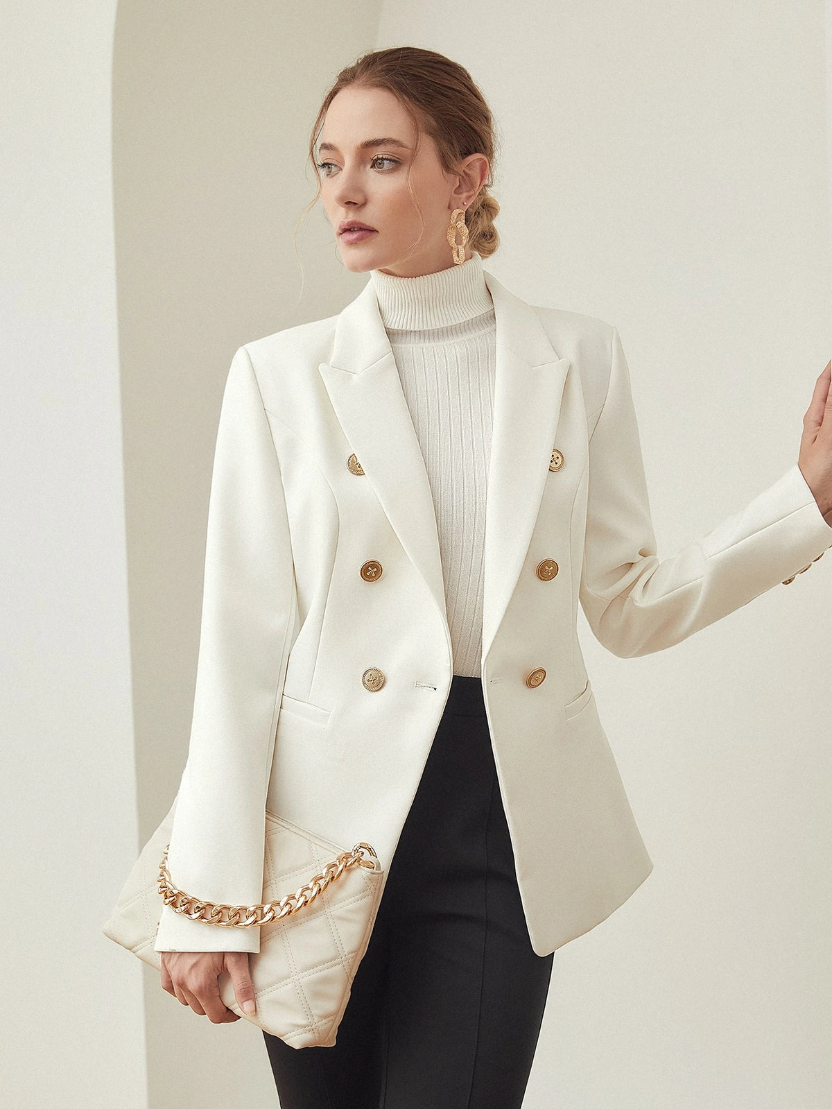 Solid Peak Lapel Blazer