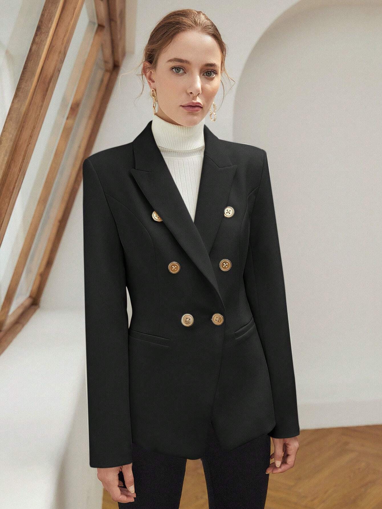 Solid Peak Lapel Blazer