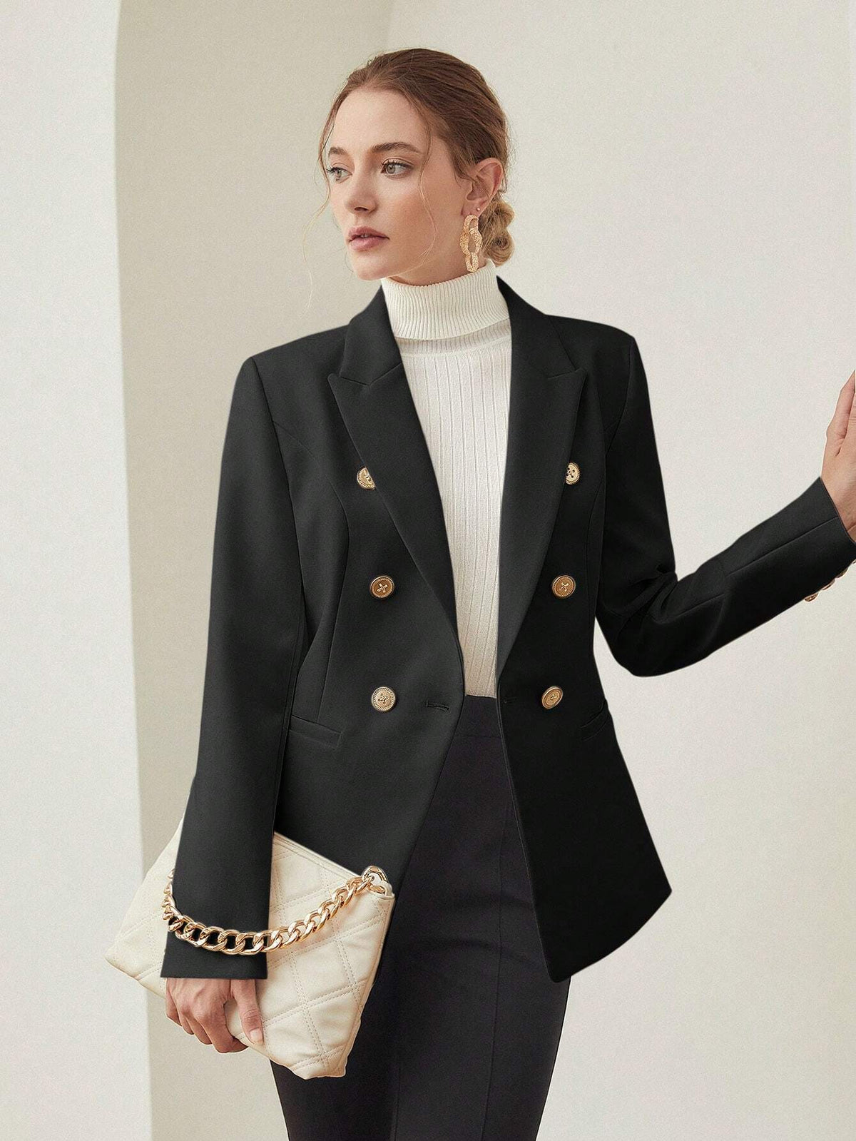 Solid Peak Lapel Blazer