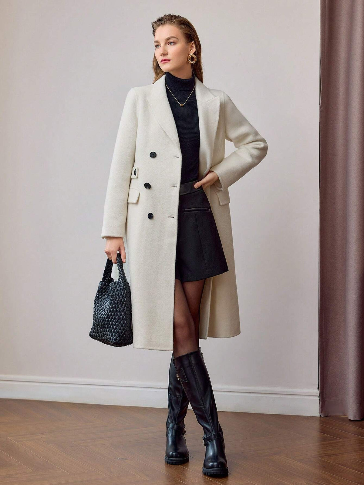 Wool Coat with V-Neck