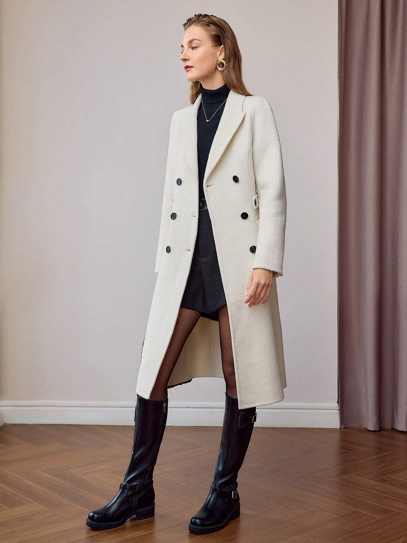Wool Coat with V-Neck