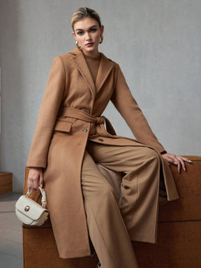 Long Wool Coat with Lapel Collar