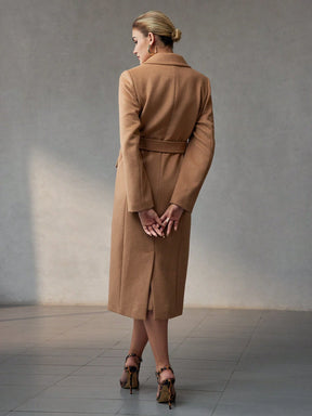Long Wool Coat with Lapel Collar