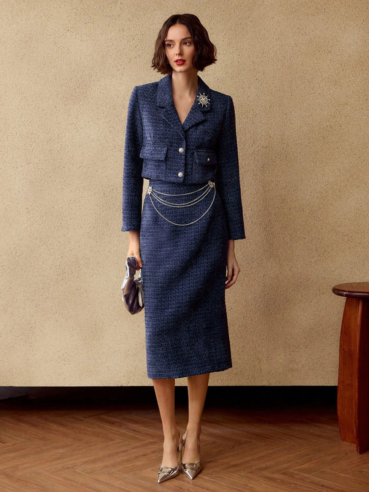 Cropped Tweed Blazer with Lapel