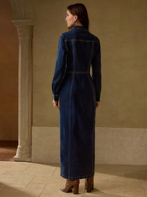 Denim Dress with Diagonal Pocket