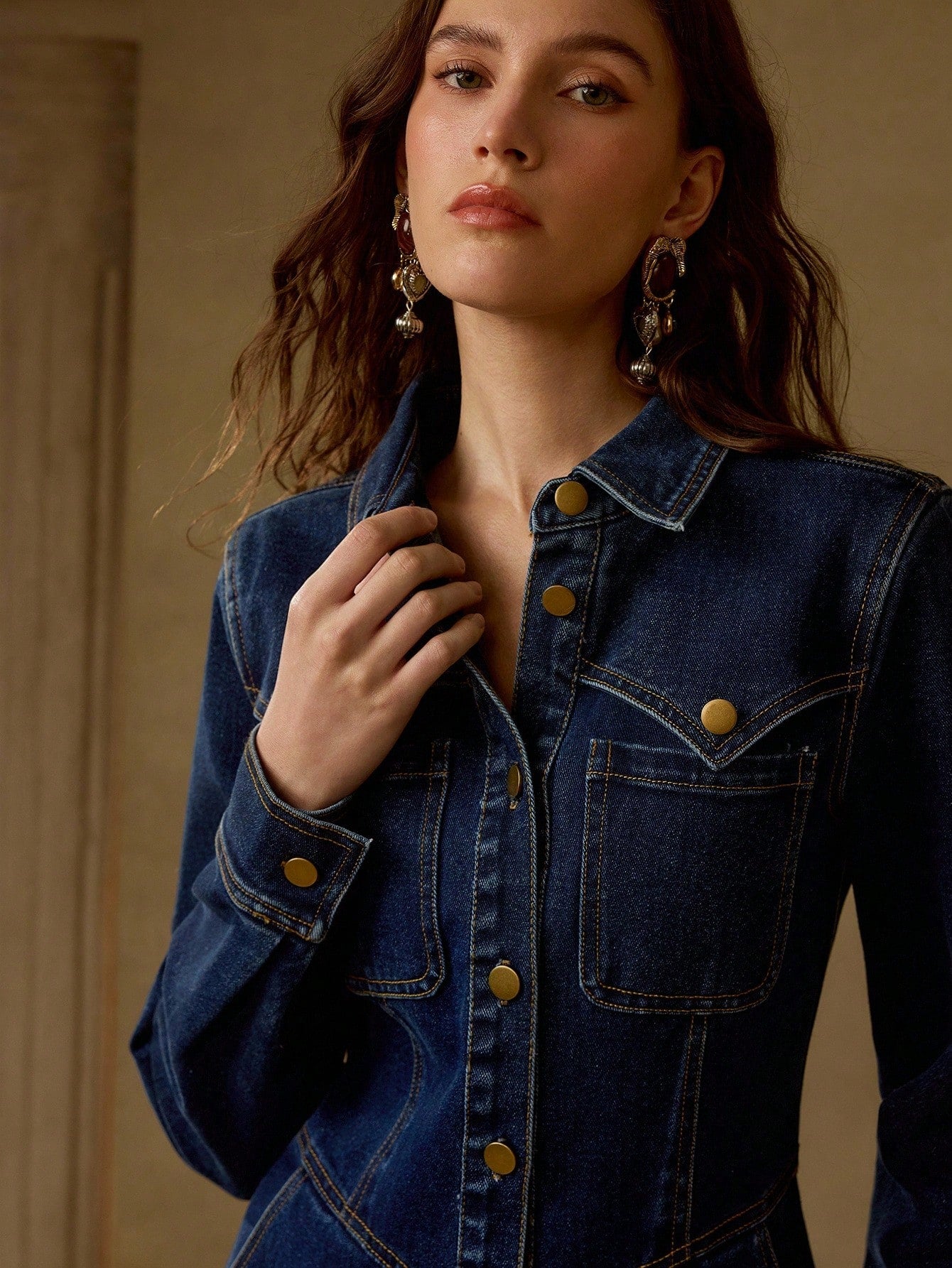 Denim Dress with Diagonal Pocket